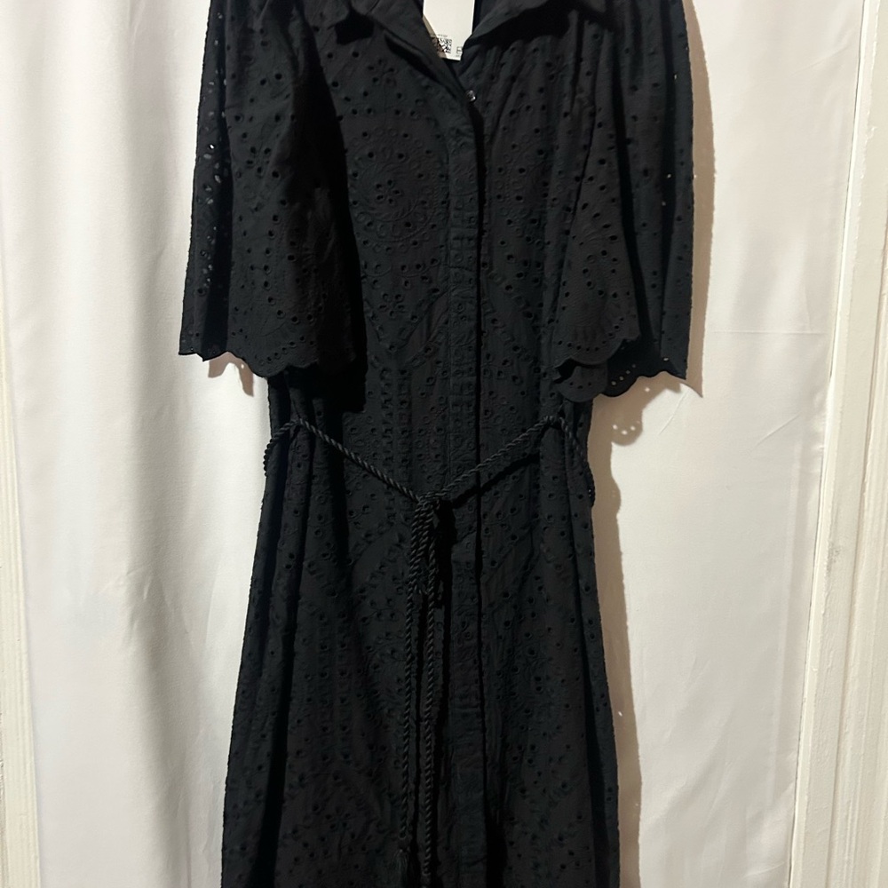H&M Black Long Sleeve Eyelet Dress